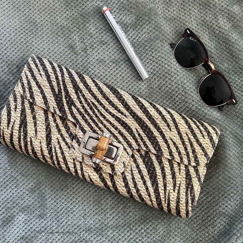 Zebra Print Clutch with Silver Buckle